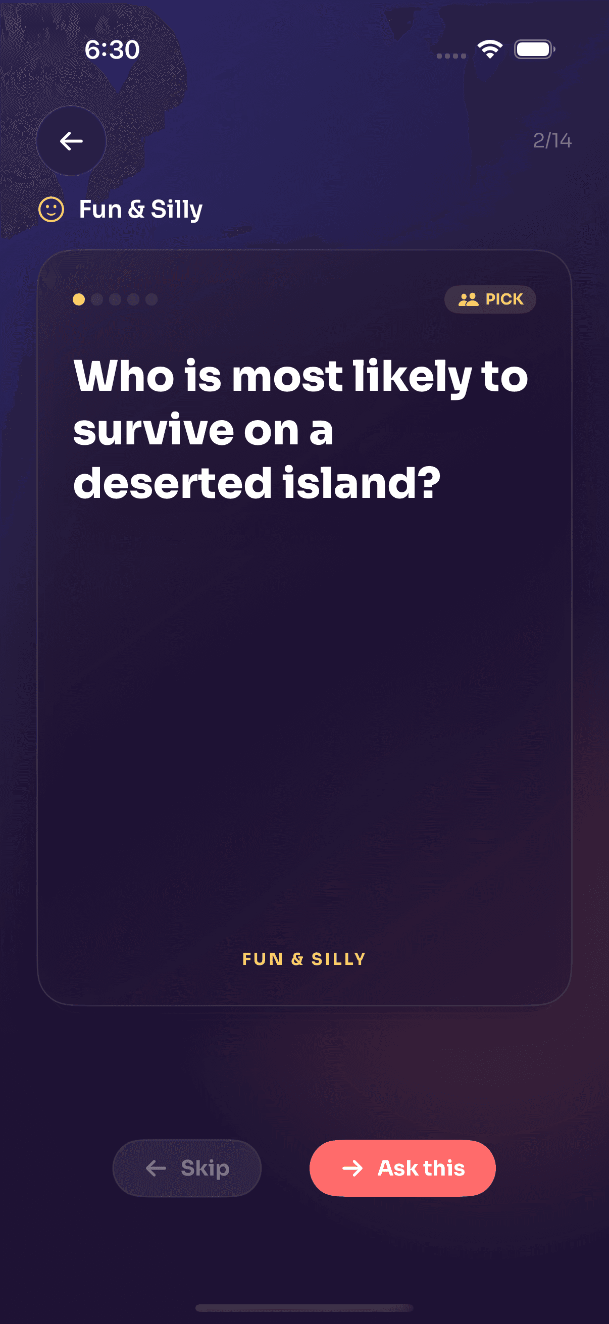 Swipe through questions